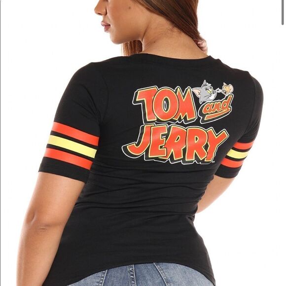 Tom & Jerry red Stripe Sleeve Hockey Tee sz small - Picture 5 of 8